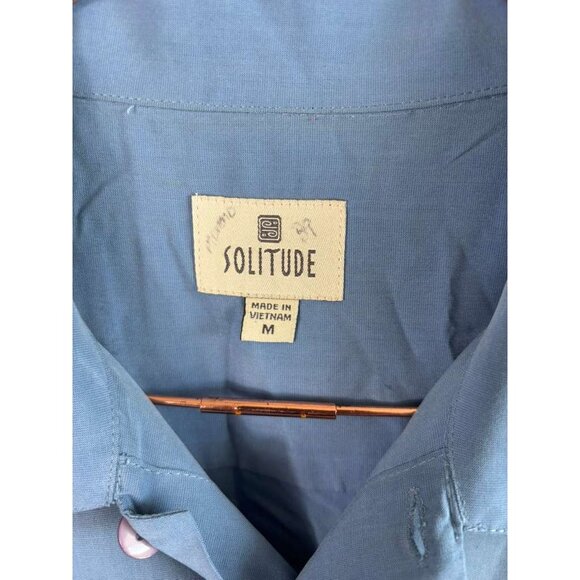 Solitude Men’s Embroidered Button Down Short Sleeve Camp Shirt Blue Size M - Picture 4 of 10